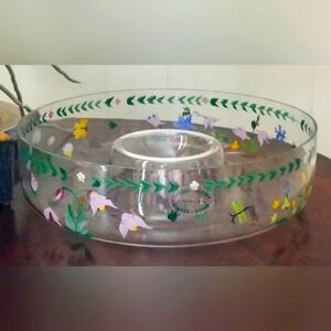 Vintage I. Godinger Hand-Painted & Signed Chip & Dip Serving Bowl